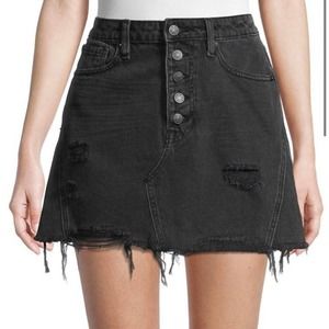 We The Free Rainn Distressed Black denim mini skirt Sz 26